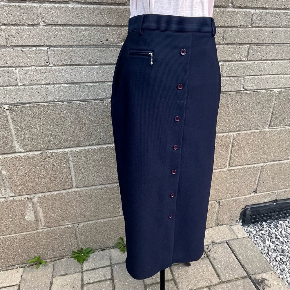 Vintage navy blue midi ribbed button-up skirt